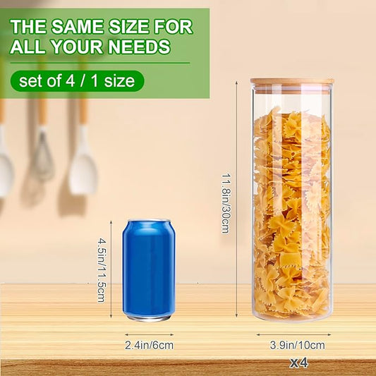 Glass Food Jars with Lids,77oz Glass Storage Containers with Airtight Bamboo Lids,Round Glass Canister Set of 4, Pantry Organizers and Storage for Cookie Flour Oat Pasta Tea Coffee Bean