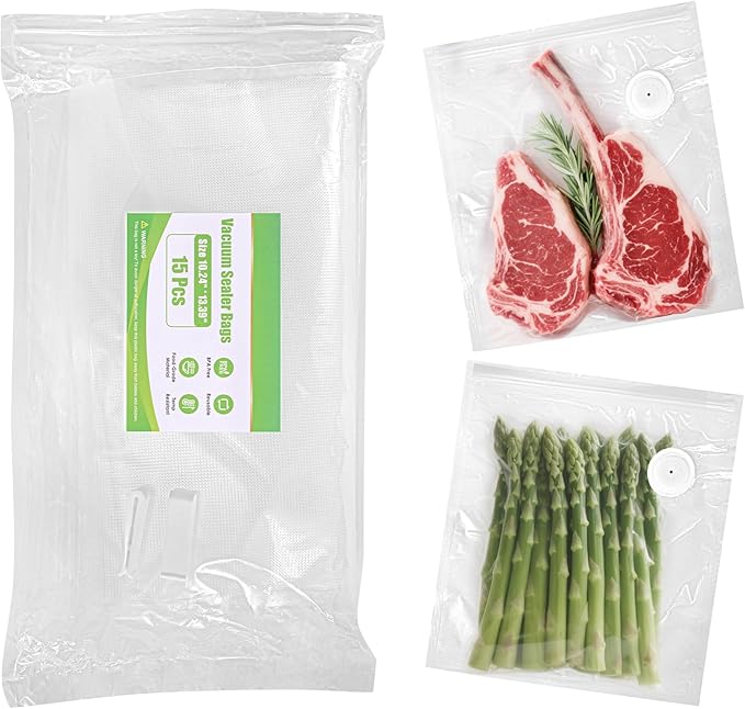 Vacuum Sealer Bags, Reusable Vacuum Zipper Bag, BPA Free Heavy Duty Vacuum Storage Bag for Food, Large Size 15 Bags