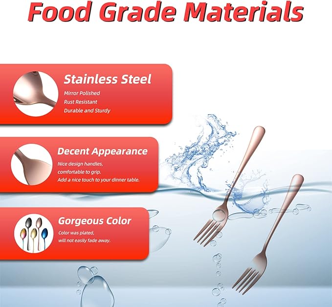 Rose Gold Dinner Forks, Stainless Steel Silverware Forks Only, Home Kitchen Cutlery Forks, 16 Pieces Modern Forks Set, Restaurant Quality Flatware Forks, Dishwasher Safe - 8 Inch