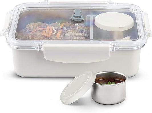 Bliss - Stainless Steel Leak Proof Bento Lunch Box, Meal Prep container for Adults; 3 Compartments, Modern bento Box, Microwave Safe| Lunchbox| Bentobox | Lunch container (Vanilla, 42 OZ)