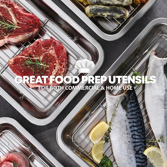 Stainless Steel Food Prep Container with Rack & Lid (Tray), 4.54Quarts, Catering Pans, Restaurant Pans, Buffet Party pan, Roasting Pan with Rack, Bakeware Roaster, Casserole (1307 / No7)