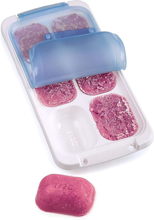 Prepworks from Progressive PrepWorks PKS-735 Dishwasher Safe Half Cup 6 Serving Leftover Soup & Food Storage Freezer Pod Tray with Silicone Lid, Blue & White