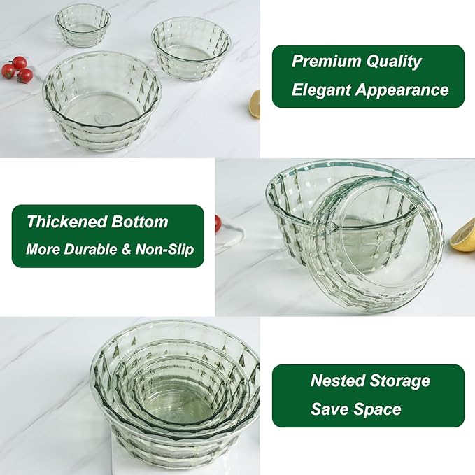 Taiuloo Set of 3 Salad Bowls with Lids, Food Storage Bowls with Lids & Handles, Meal Prep Nesting Bowls for Lunch, BPA Free Food Storage Containers, Plastic Salad Serving Bowl Set, Pink