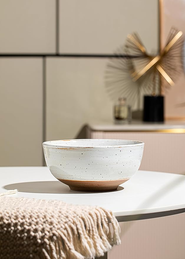 Mixing and Serving Bowl - 9 inch Ceramic Stoneware, Handmade White, Microwave & Dishwasher Safe