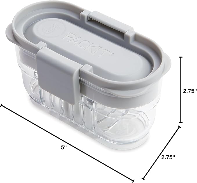 PackIt Mod Mini Bento Food Storage Container, Steel Gray, Shatterproof Crystal Clear Base, with Leak-resistant Divider and Lid, Microwavable, Dishwasher Safe, Designed for Snacks, 1 Cup Capacity