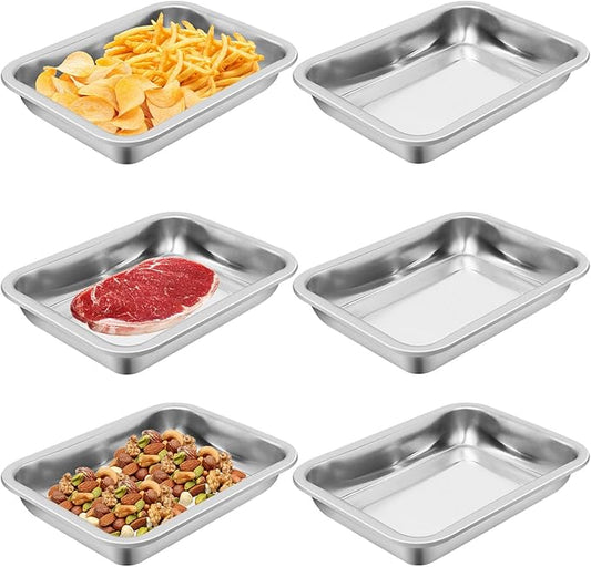 6 Pack 201 Stainless Steel Breading Trays Set, 10.6 x 7.9 x 1.9 Inch Food Prep Trays, Stainless Large Breading Pan, Stainless Steel Bakeware for Home kitchen, BBQ, Camping, Restaurant