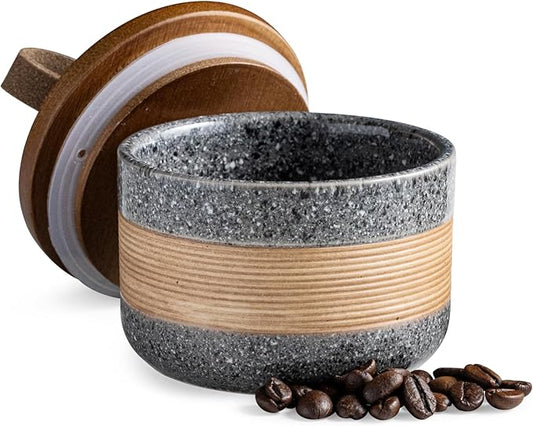 Small Ceramic Jar with Lid, Coffee Container Kitchen Food Storage Jars for Spice Sugar Tea Bag, Stackable Decorative Jars for Countertop, Grey & 5oz
