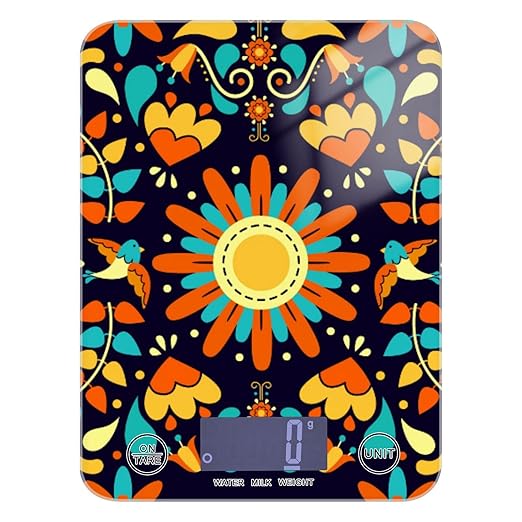 Food Scale Kitchen Digital Scale Food Ounces and Grams Dieting Baking Cooking Waterproof Glass Panels LCD Display,4 Units Scale Tare Function Boho Floral