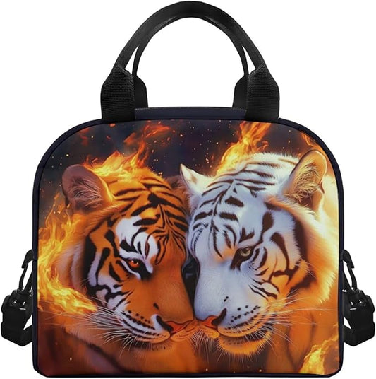 Showudesigns Fire Tiger Lunch Box for Teen Girls Middle School Kids Lunch Bag 10-12 12-14 Insulated Lunchbox Purse with Adjustable Shoulder Strap Thermal Meal Organizer Black