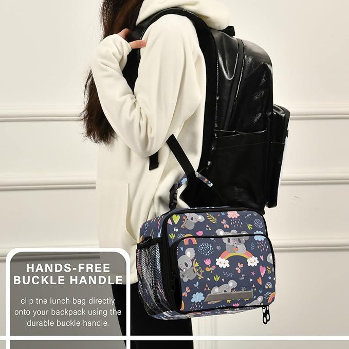 Rainbow Koala Floral Lunch Box for Kids Adults Animals Pattern Insulated Lunch Bag with Shoulder Strap Reusable Cooler Bags Lunch Tote for Office School Girls Boys Teens