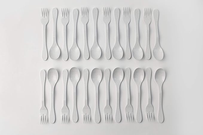 Knork Eco Plant Based 24 Pack Reusable Bamboo Flatware Set (White)…
