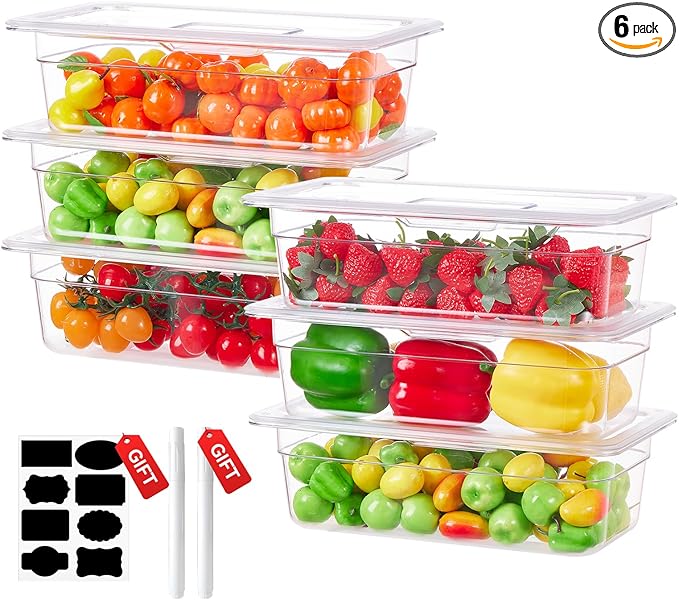 1/6 Size 2.5 Inch Clear NSF Polycarbonate Food Pan-9 PCS[Food Grade][Hot&Cold Resistant] Commercial Pans with Lids, Restaurant Food Storage Containers Hotel Pan(BPA-FREE)