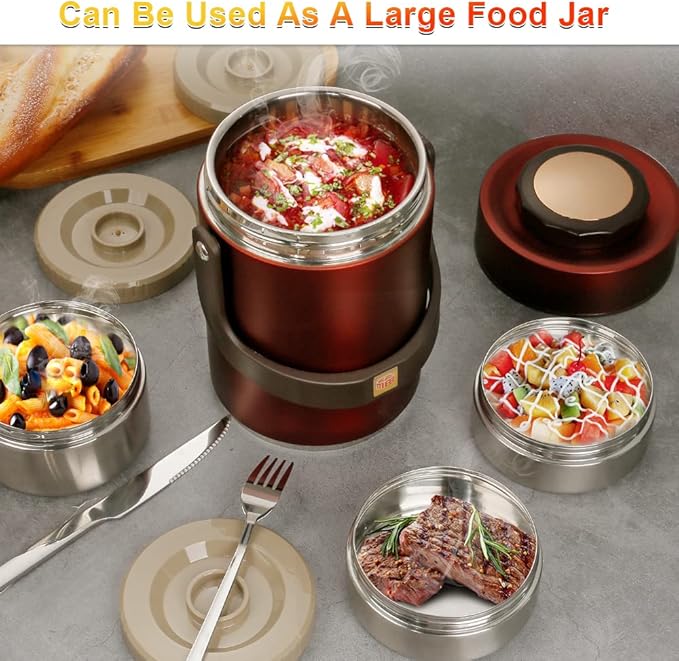 67oz Thermo for Hot Food,3-Layer Sealed Stackable Food Thermo,with Lunch Bag Soup Thermo,It Is Suitable for Daily Office Meals, School Lunches, and Outdoor Meals (67 oz Red)