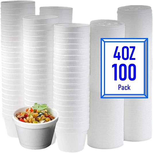 Mr Miracle 8 Ounce Foam Cup with Vented Lid in White. Hot and Cold Foods. For Ice Cream, Yogurt, Soup, Takeout, Carryout. Model MM-8SJ20/20JL (100, 4 Ounce)