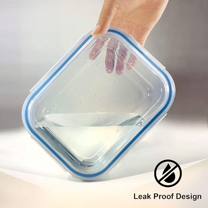 Glass Food Storage Containers Set, Large Size Containers with Lids, BPA-free Locking lids, 100% Leak Proof Glass Meal Prep Containers, Freezer to Oven Safe (2 Pack of 80oz)