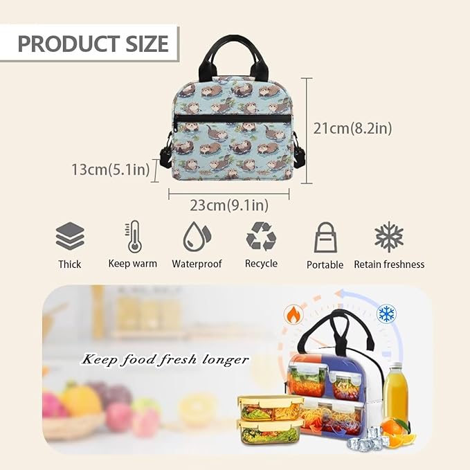 Showudesigns Sea Otter Lunch Box for Women Kids Lunch Bag Lightweight Bento Cooler Bag Cute Insulated Lunchbox Container Hippie Picnic Bags Crossbody Purse Keep Food Cold and Warm