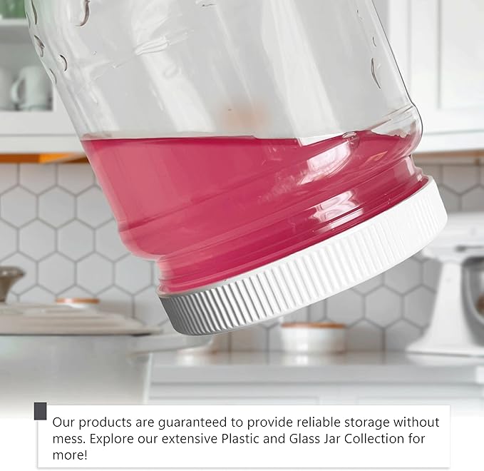 12 Pack of 12 Ounce Plastic 1.5 Cup Jars with 70RM Leak Proof Seal Lid - Food Grade and BPA Free (12oz, 12pk)