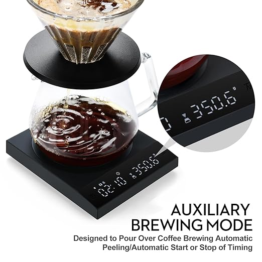 2kg/0.1g Precision Coffee Scale, Rechargeable Mini Espresso Scale with Timer, Portable Digital Kitchen Scale, Food Scale with Auto Timer (Black)