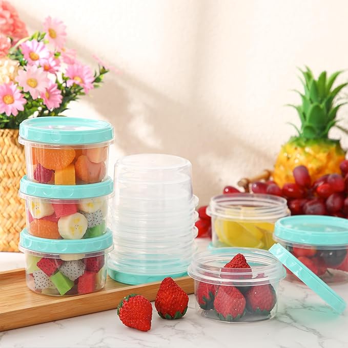 Sieral 36 Pack 8 oz/ 250 ml Freezer Containers with Lids Plastic Twist Top Deli Jars Reusable Freezer Storage Containers for Food Round Wide Mouth Lunch Snacks (Turquoise)