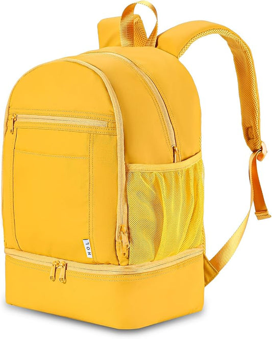 NOL Natural Organic Lifestyle Kids 2-in-1 Backpack & Insulated Lunch Bag-16 Multi-Functional Large Compartments Backpack for School & Travel,Double Deck,Water Resistant,Leak-proof,Padded,Earth-yellow