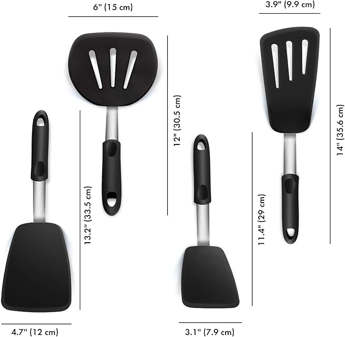 Boxiki Kitchen Spatula Silicone Heat Resistant, 4Pcs BPA free - Flexible Rubber Spatulas for Nonstick Cookware, Plastic Spatula for NonStick Cookware, Burger & Pancake