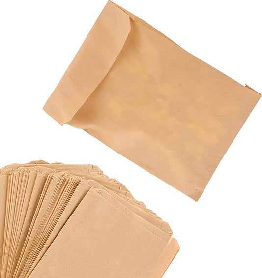 Paper Sandwich Bags Kraft Brown (125 Pack) Food Grade Bags with White Round Stickers for Sealing - Unbleached Compostable Natural Kraft Paper Stock Bags for Bakery Cookies, Treats, Snacks, Sandwiches