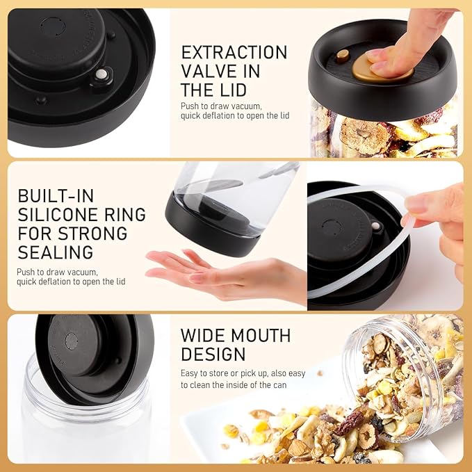 Coffee Vacuum Container Mason Jars: Food Coffee Bean Storage Containers with Lids Airtight, Plastic Wide Mouth Mason Jars Vacuum Sealer, Manual Vacuum Extraction Sealed Tank, 800ml
