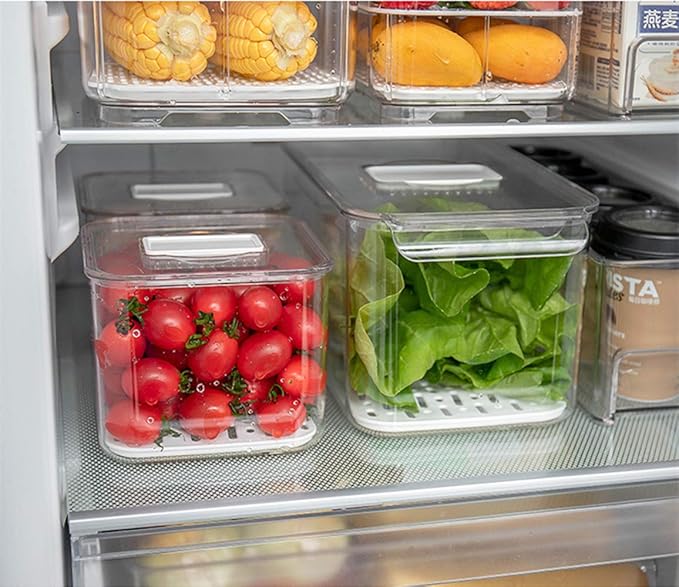 iPEGTOP Fridge Produce Saver Food Storage Bin Containers, Stackable Refrigerator Freezer Organizer Fresh Keeper Container with Vented Lids, 3 Pack