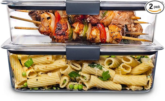 Rubbermaid Brilliance BPA-Free Food Storage Containers with Lids, Airtight Clear Set of 2 (9.6 Cup), Ideal for Lunch, Meal Prep, and Leftovers