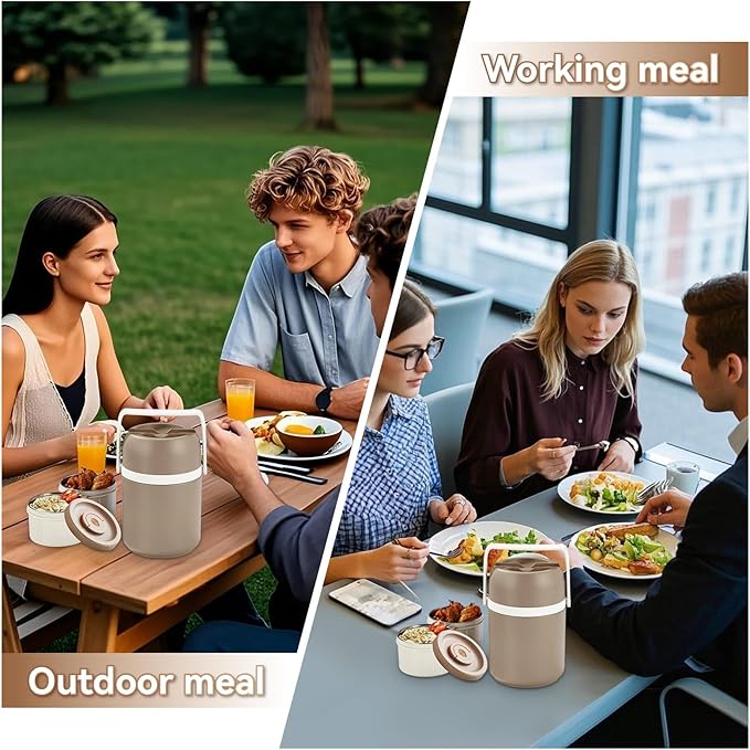 51 oz Adults Vacuum Insulated Wide Mouth Soup Food Thermos Hot Food Jar with Keep Thermal Portable 2 Tier Stackable Bento Hot Food Containers Lunch Boxes (Gray, 51)