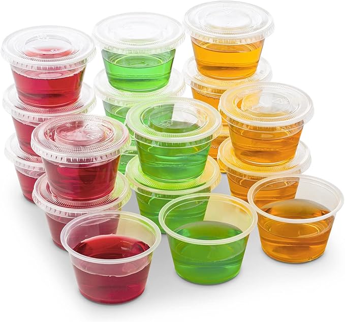 DuraHome Plastic Portion Cups with Lids 4 oz. & 5.5oz. Combo Pack of 150 Leakproof Jello Cup Mini Containers for Salad Dressing Sauce Condiment Snack Souffle and Salsa, Disposable, Interchangeable