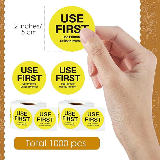 Epakh 1000 Pcs 2 Inch Use First Stickers Food Service Inventory Control Labels for Restaurant Permanent Adhesive Food Labels Circle Dot Paper(Yellow)