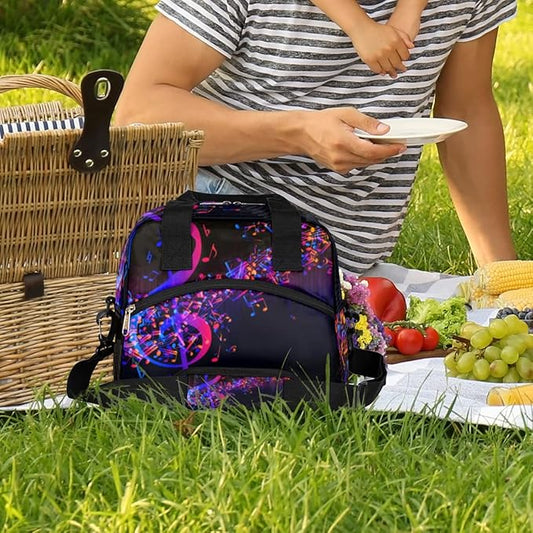 Insulated Lunch Bag for Women Men Abstract Music Note Leakproof Cooler Tote Bag Large Reusable Adult Lunch Box with Adjustable Shoulder Strap for Office Work Picnic Travel Beach