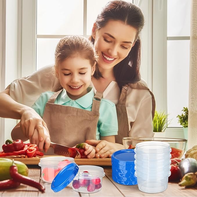Sieral 36 Pack 8 oz/ 250 ml Freezer Containers with Lids Plastic Twist Top Deli Jars Reusable Freezer Storage Containers for Food Round Wide Mouth Lunch Snacks(Blue)