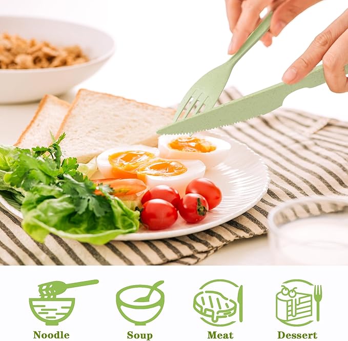 Lnrkai Large Camping Utensil Set, 4 Sets Reusable Utensils Set with Case, Plastic Cutlery Set Travel Set with Case for Travel Picnic Camping or Daily Use