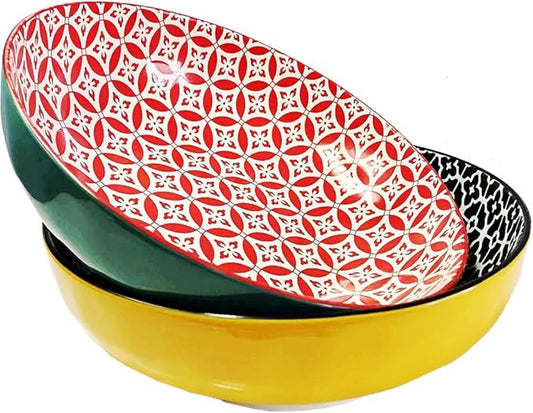 Qlans Large Salad Bowl, 10.5-inch, 80 oz, 2 Spaghetti Bowls - Colorful Party Dishes, Ideal Home Gifts