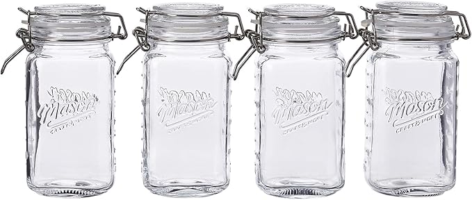Mason Craft & More Airtight Kitchen Food Storage Clear Glass Clamp Jars, 17 Ounce (0.5 Liter) Tall Mini Clamp Jar