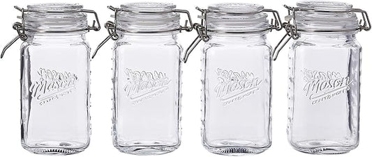 Mason Craft & More Airtight Kitchen Food Storage Clear Glass Clamp Jars, 17 Ounce (0.5 Liter) Tall Mini Clamp Jar
