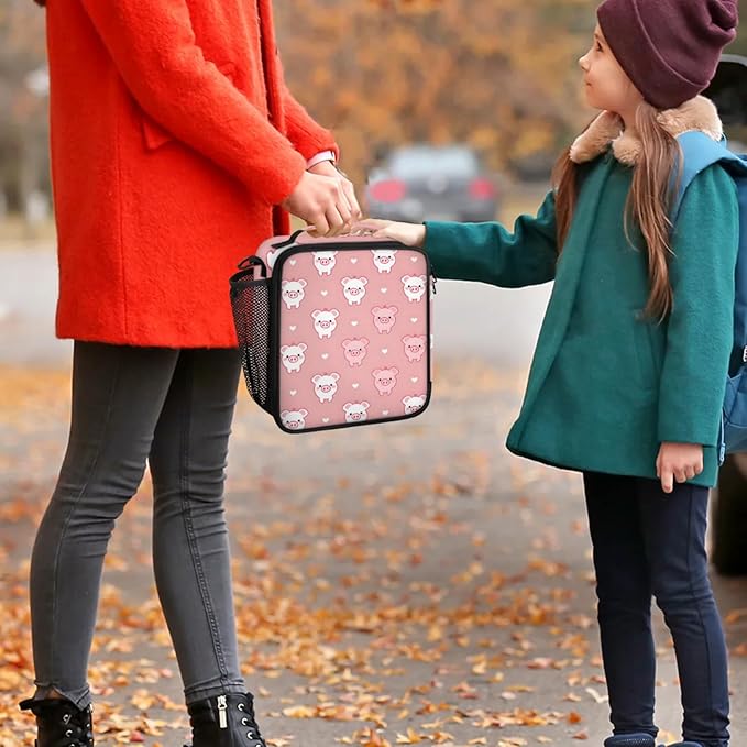 Pigs Pink Kid Lunch Bags with Shoulder Strap Insulated Lunch Boxes for Boy Girls Waterproof Thermal Cooler Tote Bag Portable Picnic Bag for School Work Outdoor Gifts