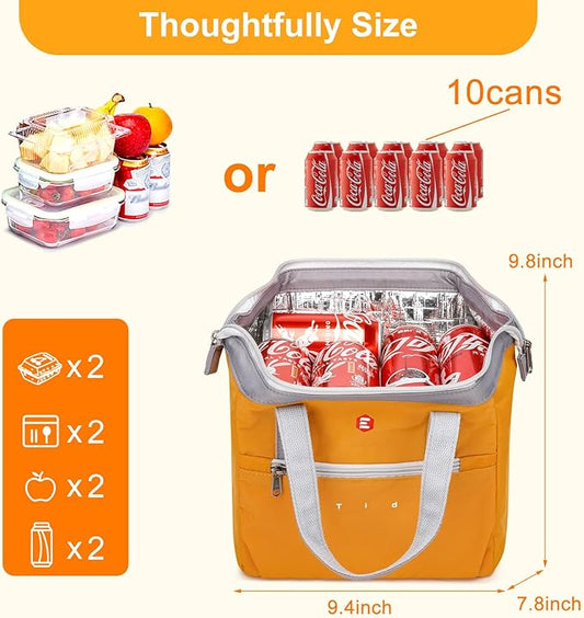 ETidy Fashionable & Lightweight Reusable Lunch Bag Large Capacity Waterproof & Leak Proof Lunch Box Insulated Cooler Lunch Tote For Women Adult To Work Travel Outdoor(Yellow)