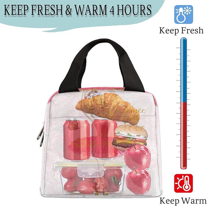 Pink Cute Ballet Dancer Girl Durable Insulated Lunch Box for Women Men Boy Girl Adult Lightweight Leakproof Thermal Cooler Reusable Lunch Bag for School Work Picnic Meal Prep Lunch Tote Bag