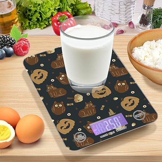 Food Scale Kitchen Scale for Baking Cooking Digital Food Weighing Measuring Scale Small Waterproof Electric Food Scale Halloween Cat and Pumpkin Black