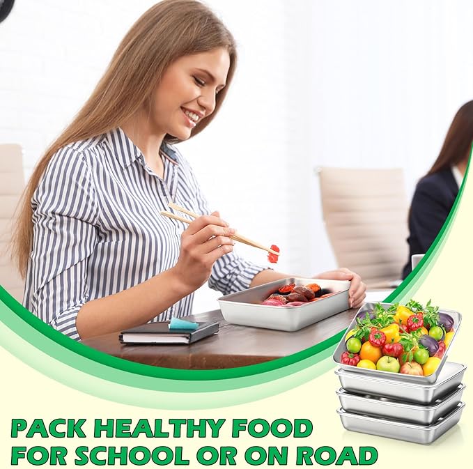 12 Pcs Stainless Steel Food Storage Containers with Lids, 71 Oz Metal Lunch Bento Box Reusable Stackable Meal Prep Container for Kitchen Picnic Travel, Freezer& Dishwasher Safe