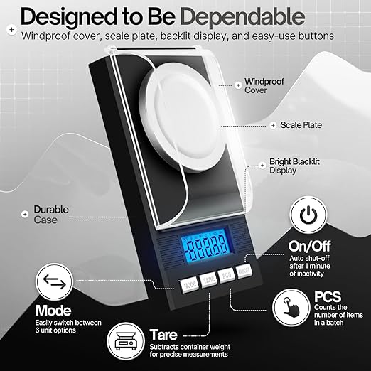 Flexzion Digital Milligram Scale Kit - 50g/0.001g, High Precision Micro Scale, Jewelry Scale, Powder Scale, Reloading Scale, Mg Scale for Weighing Powders & Medicine, Includes 50g Calibration Weight