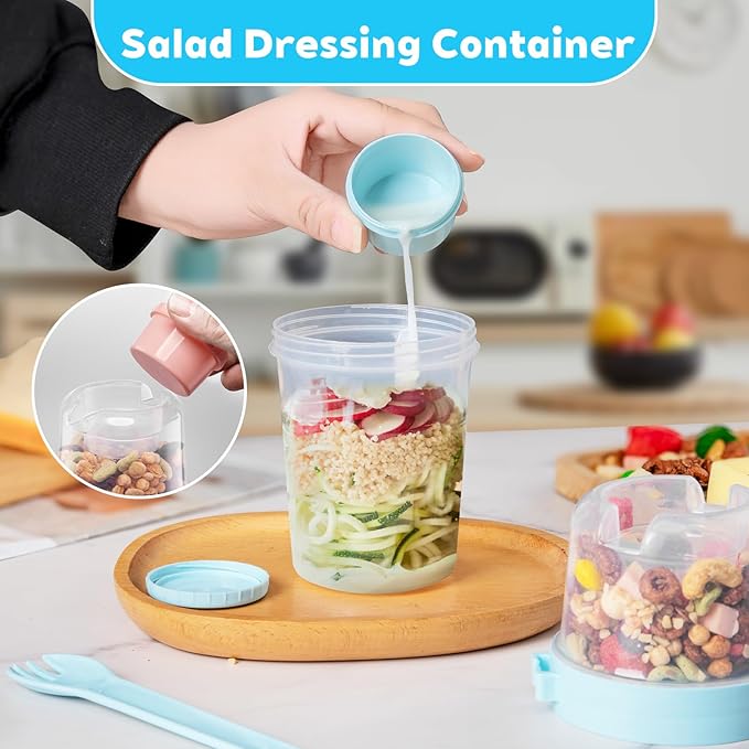 TINSKY 4 Pack 27oz Yogurt Parfait Cups with Lids and Spoons, Overnight Oats Containers, Reusable Topping Compartment for Breakfast with Yogurt, Cereal or Oatmeal On-the-Go