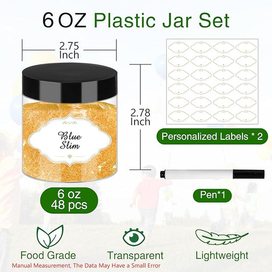 Plastic Jars with Lids, 48 Pcs 6 OZ Slime Containers with Screw On Lids Clear Round Plastic Storage Jars Refillable Container Jar for Travel Storage Home Kitchen Food