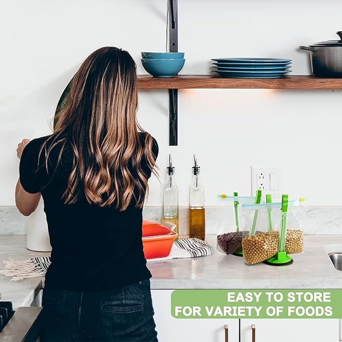 12 Pack Baggy Rack Stand Adjustable Freezer Bag Holder Stand Ziplock Bag Holder for Filling With No Food Spills or Kitchen Mess (Green)