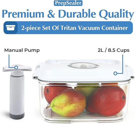 Food Saving Airtight BPA-free Tritan Vacuum Container (2L Rectangle + Pump + Tray) - Marinating, Fruit Keeper