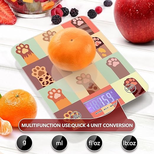 Food Scale Kitchen Scale for Baking Cooking Digital Food Weighing Measuring Scale Small Waterproof Electric Food Scale Cat Paw Footprints