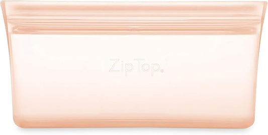Zip Top Reusable Food Storage Bags | Snack Bag [Peach] | Silicone Meal Prep Container | Microwave, Dishwasher and Freezer Safe | Made in the USA